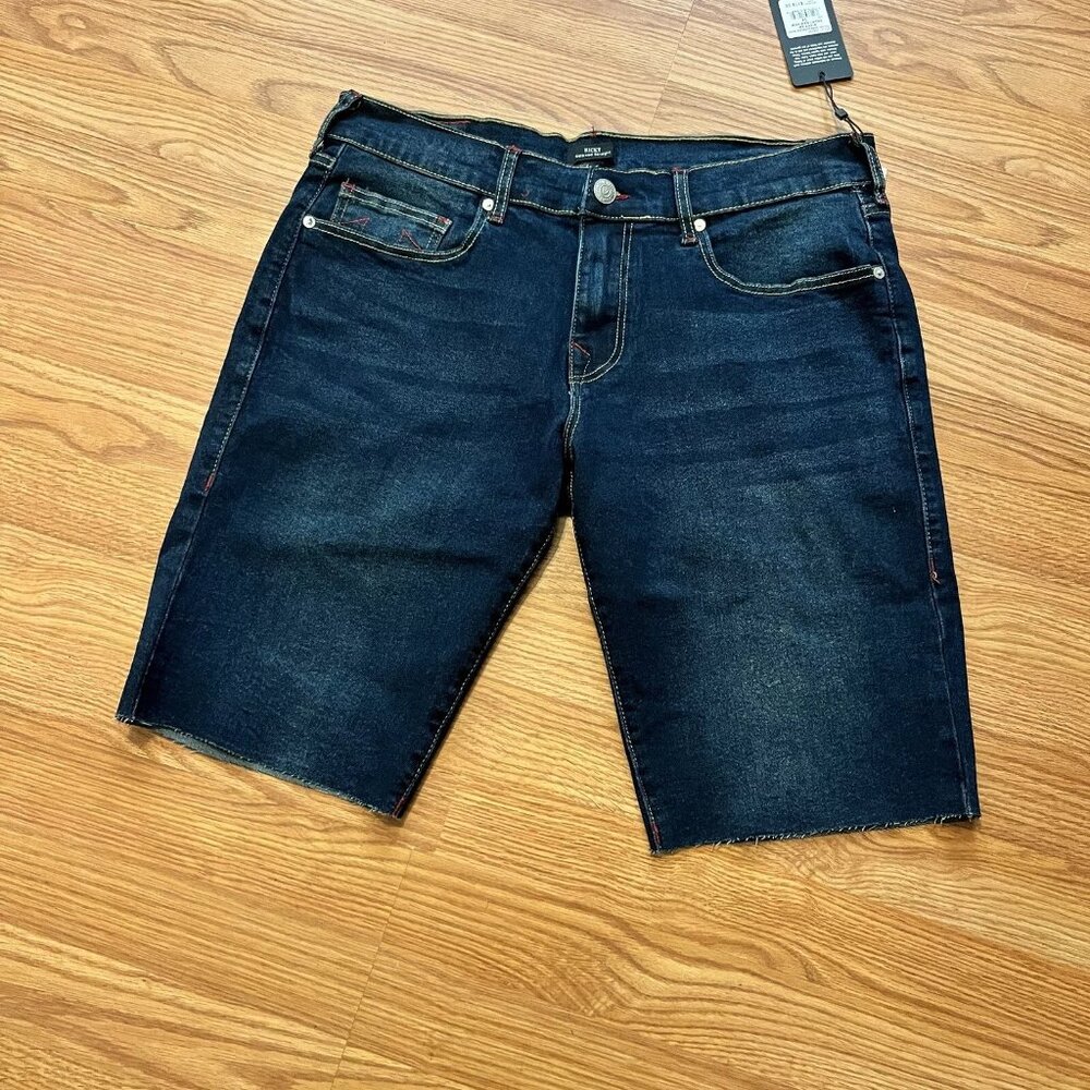 ✅ True Religion Denim Shorts Men Size 34 Raw Hem Dark Wash Relaxed Straight‎